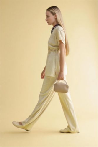 نساء اللون الحجري Straight Wide Leg Trousers