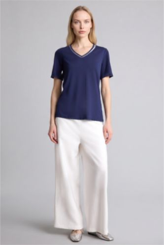 Женщины Слоновая кость Брюки Straight Wide с прямыми штанинами