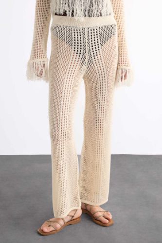 Straight Fit Esnek Belli Kroşe Plaj Pantolonu