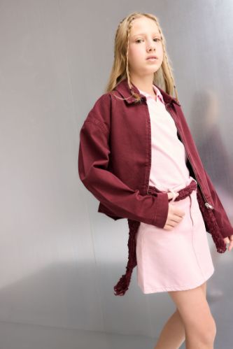 Kız Çocuk Okul Gabardin Fermuarlı Crop Ceket