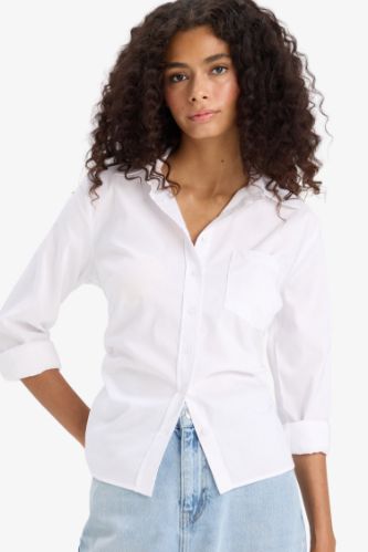 Slim Fit Dar Kesim Bengalin Uzun Kollu Beyaz Gömlek