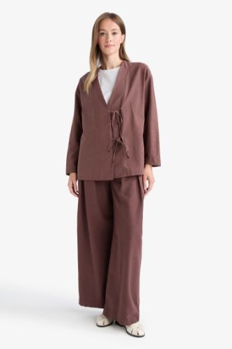 Wide Leg Keten Karışımlı Pantolon