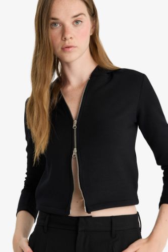 Slim Fit Dar Kesim Kapüşonlu Modal Fermuarlı Sweatshirt