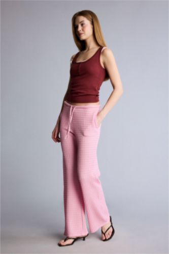 Kadın Pembe Wide Leg Bürümcük Pantolon