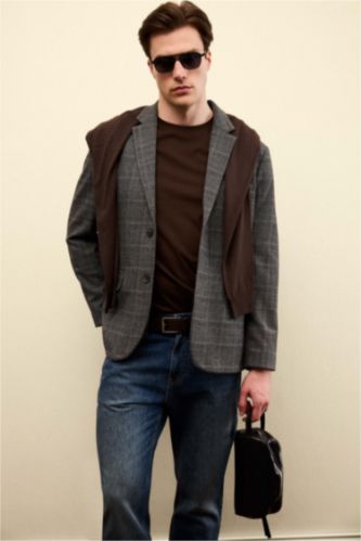 Erkek Antasit Melanj Modern Fıt Blazer Ceket