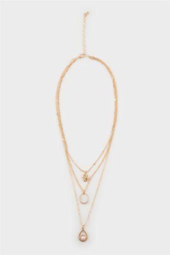 Kadın İnci Detaylı Gold Kolye