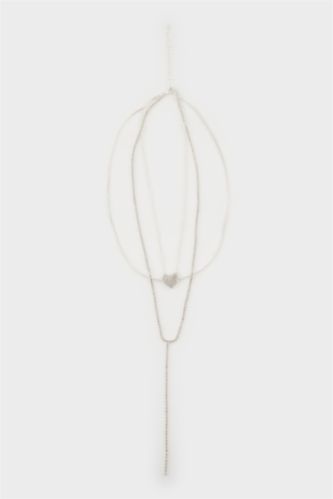 Kadın Kalp Detaylı Sılver Kolye