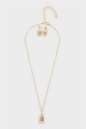 Kadın Gold 2'li Kolye Küpe Seti