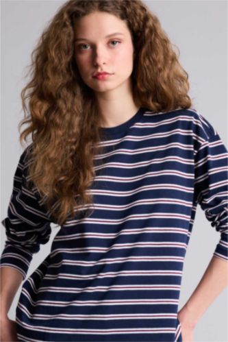 نساء كحلي سويت شيرت قصة فضفاضة بياخة مستديرة