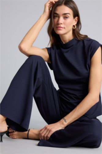 Женщины Синий Блузка Slim Fit с обтягивающим силуэтом с полуворотником и без рукавов