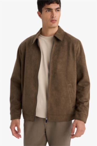 Regular Fit поло жағалы астары бар найзағайлы күдері куртка