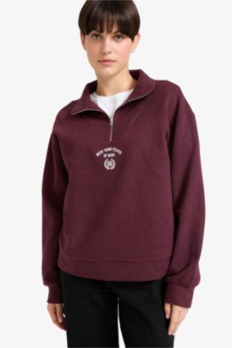 Regular Fit Yarım Fermuarlı Baskılı Sweatshirt