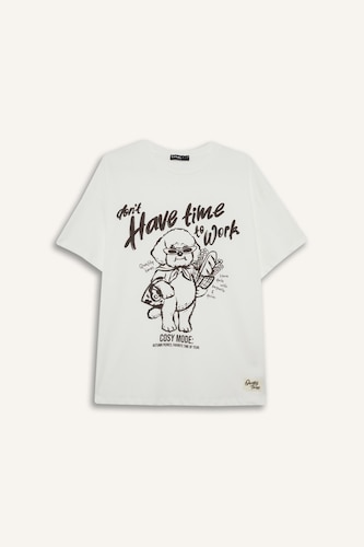 T-shirt Oversize 100% coton imprimé à col rond et manches courtes