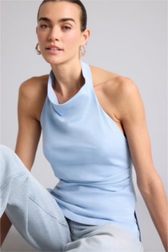 Kadın Açık Mavi Slım Fıt Halter Yaka Atlet
