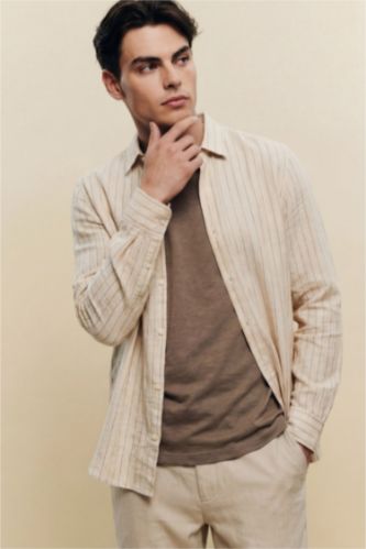 Erkek Bej %100 Pamuk Gömlek