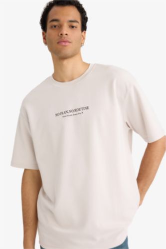 T-shirt boxy à col rond et manches courtes imprimé