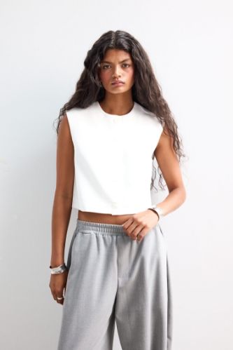 Crop Crew Neck Crepe Vest