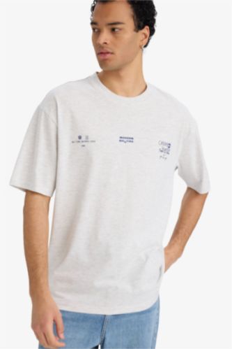 T-shirt boxy à col rond et manches courtes imprimé