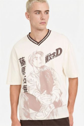 Initial D Loose Fit V Yaka Kısa Kollu Tişört