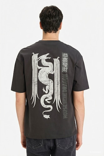 Boxy Fit Printed Crew Neck Short Sleeve T-Shirt