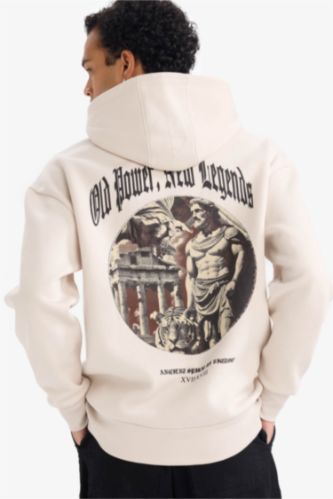 سويت شيرت مطبوع أوفر سايز بغطاء للرأس