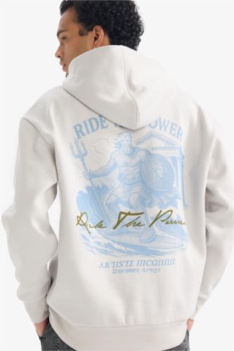 سويت شيرت مطبوع أوفر سايز بياقة عالية