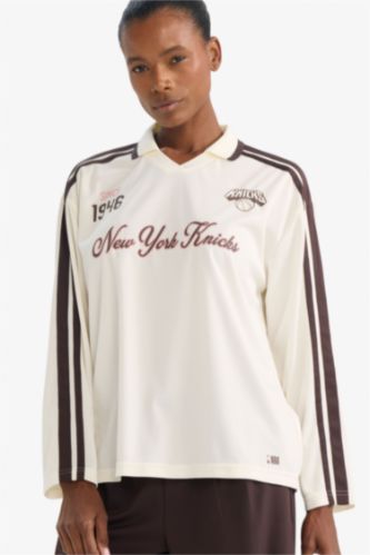 Футболка поло из тюля NBA New York Knicks Oversize с длинным рукавом