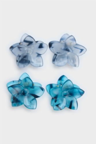 Kadın 4'lü Mavi Çiçekli Mandal Toka