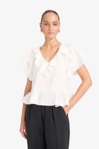 Regular Fit V Yaka Modal Kısa Kollu Bluz