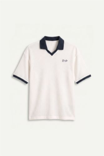 Erkek Ekru Boxy Fit Baskılı Polo Tişört