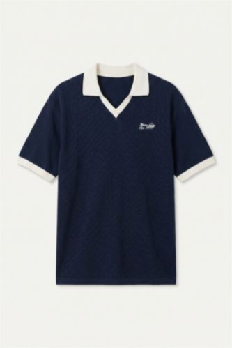 Erkek Lacivert Boxy Fit Baskılı Polo Tişört