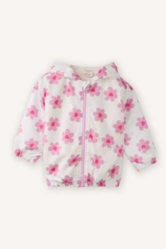 جاكيت بيبي بناتي مقاوم للماء بغطاء للرأس