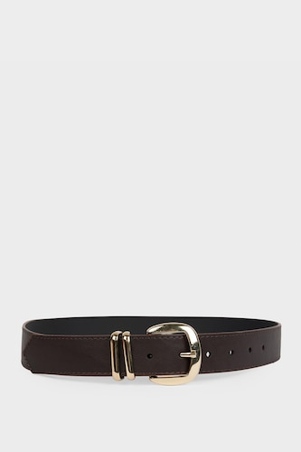 Woman Rectangular Buckle Faux Leather Belt