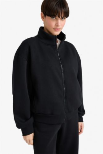 WOMAN Black Relax Fit Thick Sweatshirt Fabric Cardigan
