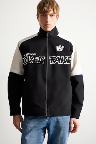 MAN Black Oversize Fit Stand Collar Waterproof Jacket