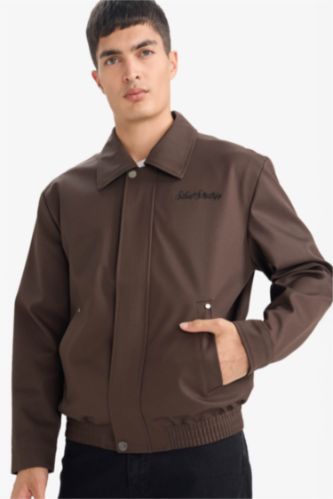 MAN Light Brown Oversize Polo Collar Waterproof Jacket