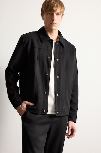 رجال أسود Regular Fit Polo Collar Jacket