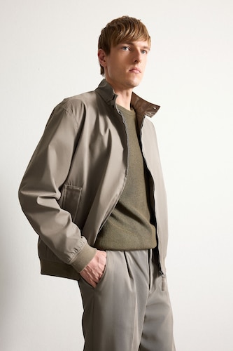 Men Khaki Oversize Fit Polo Collar Zip-Up Jacket