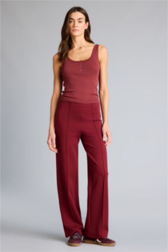 Kadın Bordo Straight Fit Beli Lastikli Kalın Eşofman Altı