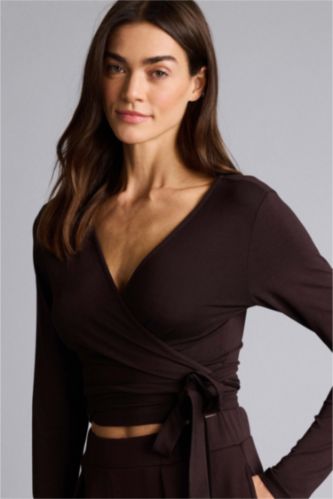 Kadın Kahve Kuşaklı Uzun Kollu Tişört