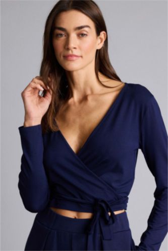 Kadın Lacivert Kuşaklı Uzun Kollu Tişört