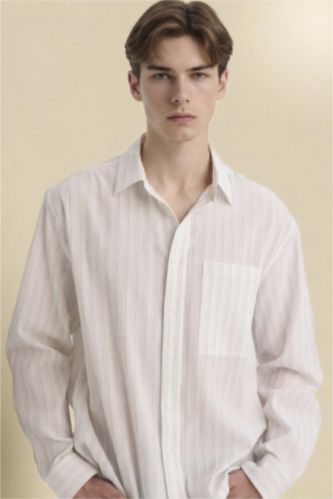 Ерлер экру Boxy Fit созылмалы матадан тігілген жейде