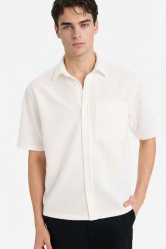 MAN Ecru Boxy Fit Stretch Fabric Shirt