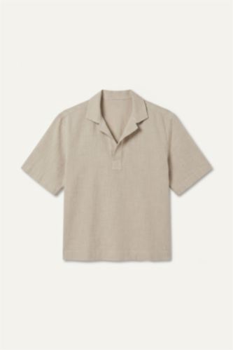 Men Sand Boxy Fit Woven Short Sleeve Shirt