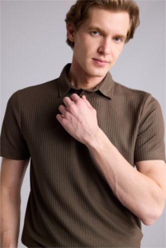 Erkek Açık Kahve Slim Fit Kısa kollu Polo Tişört