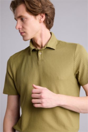 Erkek Haki Slim Fit Kısa kollu Polo Tişört