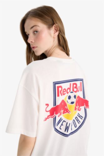 Kadın Kırık Beyaz MLS Oversize Geniş Kalıp Bisiklet Yaka Sırt Baskılı Kısa Kollu Tişört