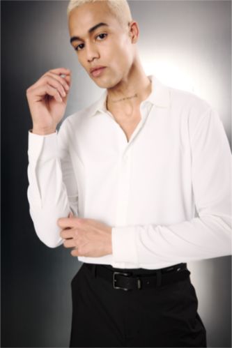 MAN Ecru DeFactoFit Long Sleeve Shirt