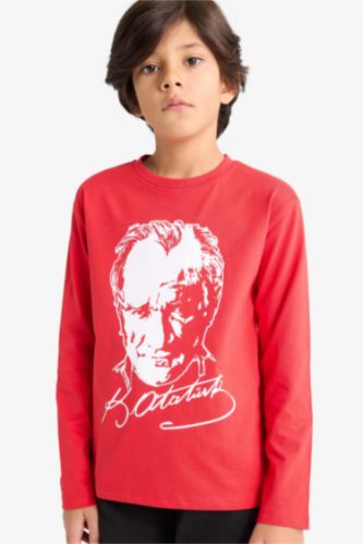 Erkek Çocuk Bisiklet Yaka Atatürk Baskılı Uzun Kollu Tişört