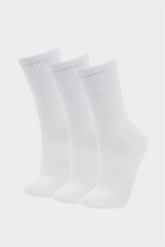 نساء أبيض جوارب طويلة نسائية من قطن - 3 قطع